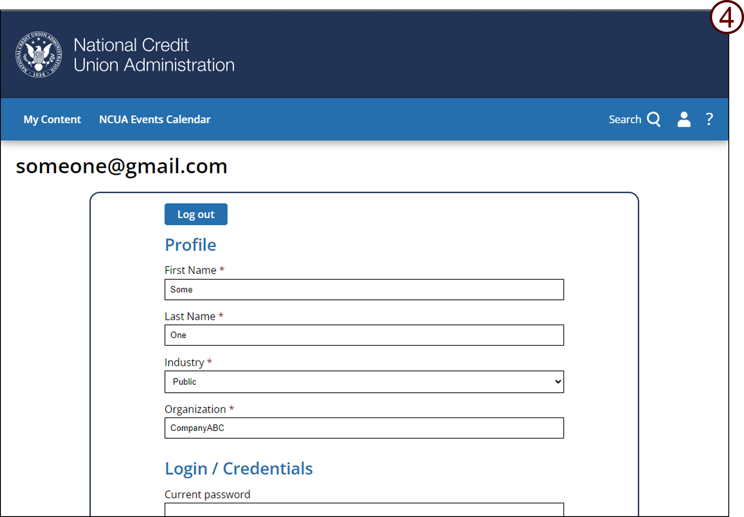 Screenshot of the user account page.