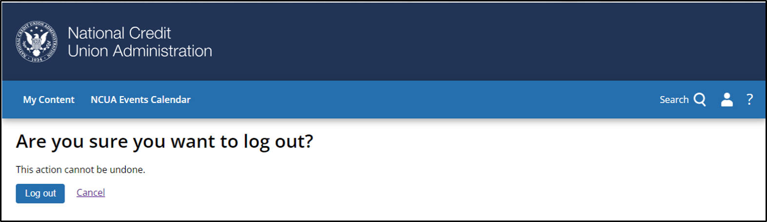 Screenshot of message asking "Are you sure you want to log out?". The Log out button is below, on the left, and a link the says "Cancel" is on the right.